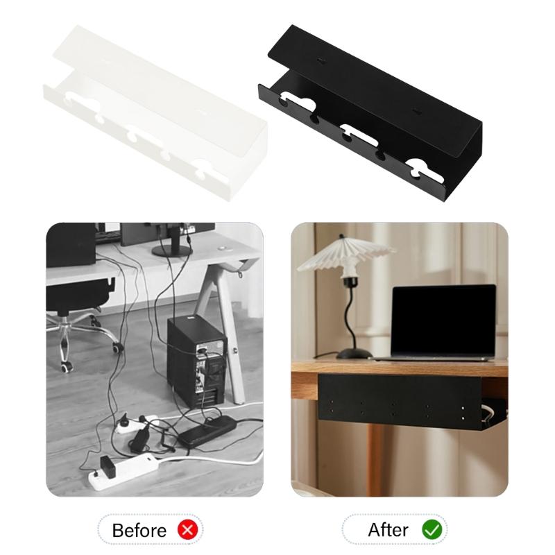 Under Desk Cable Management Cable Tray Under Desk with Clamp Power Strips Cord Holder No Drilling Spacious