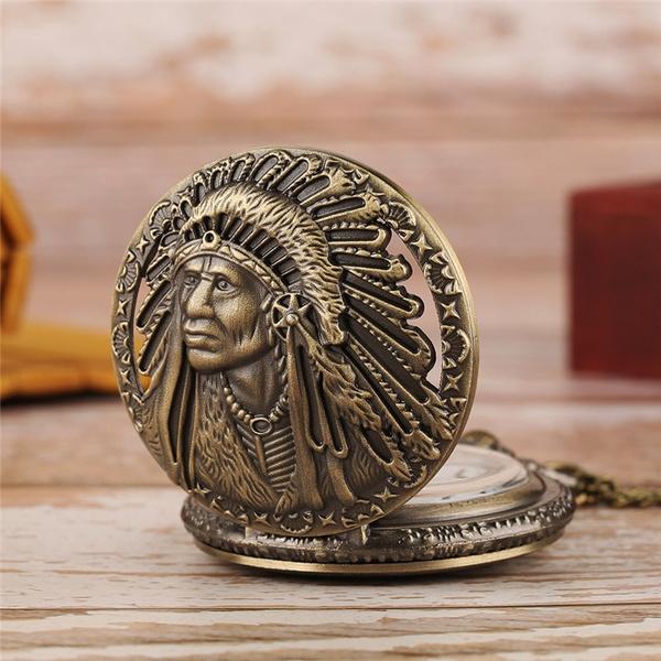 Vintage Ethnic India Elder Men Women Analog Quartz Pocket Watch Necklace Pendant Chain Gift