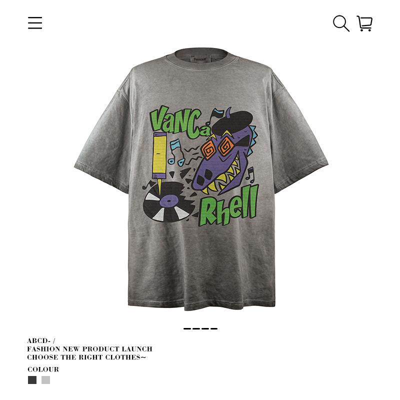 Ve Fun Top Printed Short Sleeve Loose Casual Cartoon T-Shirt High Street O Couple Character Rsize Male Tide
