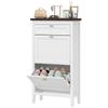 Shoe Cabinet with 2 Flip Drawers, Farmhouse Narrow Shoe Storage Cabinet with Adjustable Shelves, White