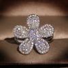 925 Silver Personality Exaggerated Aaa Zircon Rings For Women Luxury Cubic Zirconia Elegant Big Flower Engagement Bridal Ring