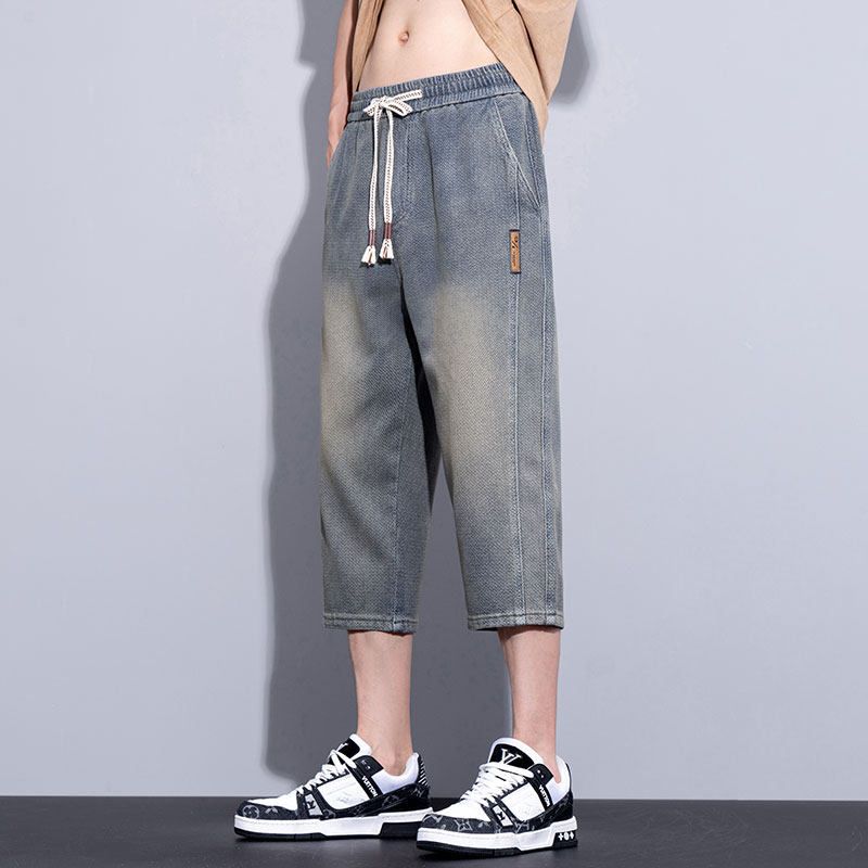 Men s Summer Thin Denim Shorts, Trendy Brand, Loose Straight-Leg, Casual Versatile Drawstring Mid-Length Pants Retro Blue 3XL