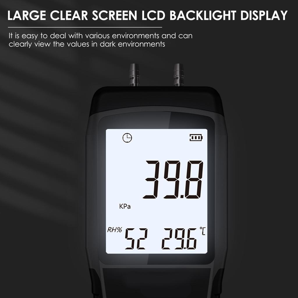 SMART SENSOR AS511B Digital Differential Pressure Gauge -206.8~206.8KPA Manometer Dual Port   Gas Pressure  with LCD Backlight Display Supports Temp