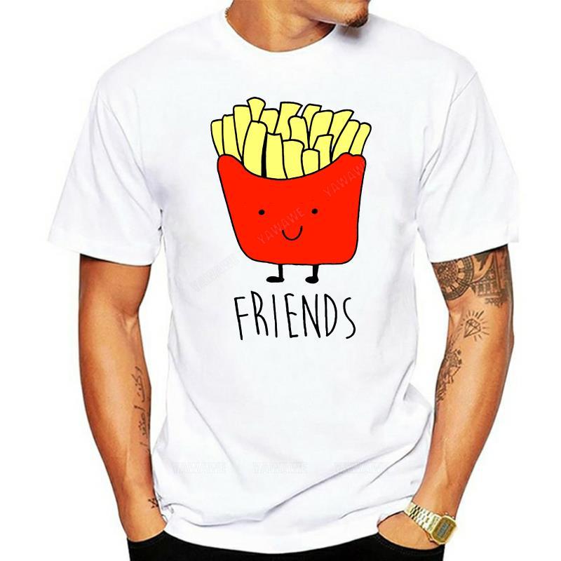 

Brand man teeshirt Summer Casual Printed T Shirt Men T Shirt Hamburger And French Fries Best Friends T Shirt Male Quality Tees S