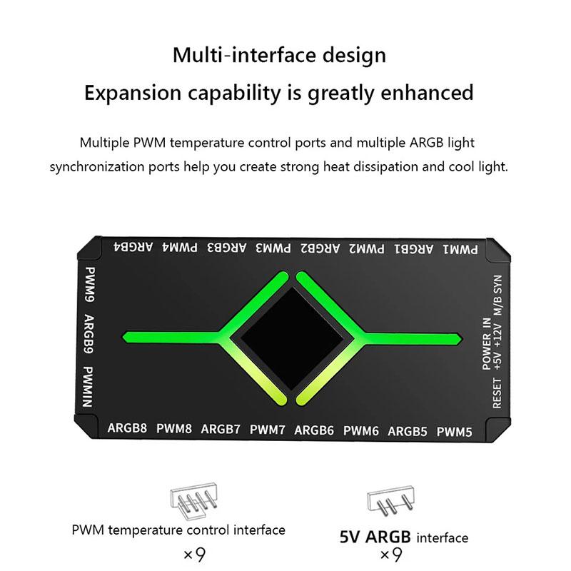 1 bis 9 3-in-1 5V 3-Pin ARGB Controller Lüfter-Hub PWM Lüfter-Hub PWM ARGB Lüfter-Hub für 5V Adressierbaren ARGB Computer PC Gehäuselüfter