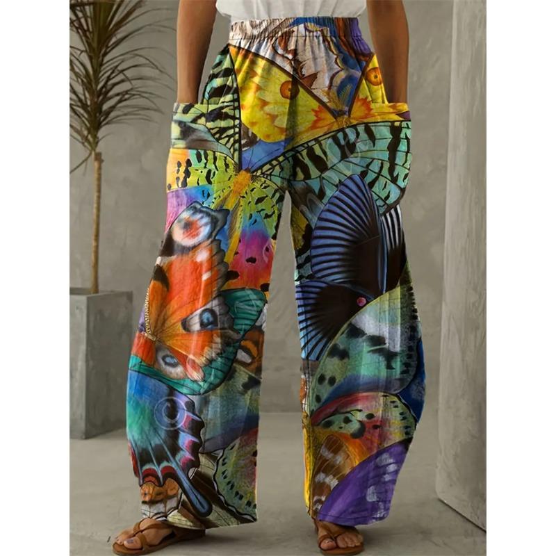 Fashion Flowers Butterfly Print Pants Casual Delicate Ladies Wide-legged Pants Autumn Hundred Retro Street Shooting Pants