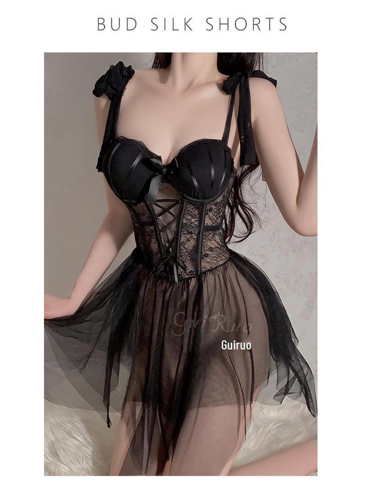 Gorgeous Slimming Mesh See-Through Padded Underwire Camisole Nightgown Set for Women