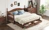 Extendable Sofa Bed 90/180*190 cm, with Roman Columns, Curved Backrest and Armrests, Drawers and Slatted Frame, Multifunctional Bed Pine Wood, Walnut