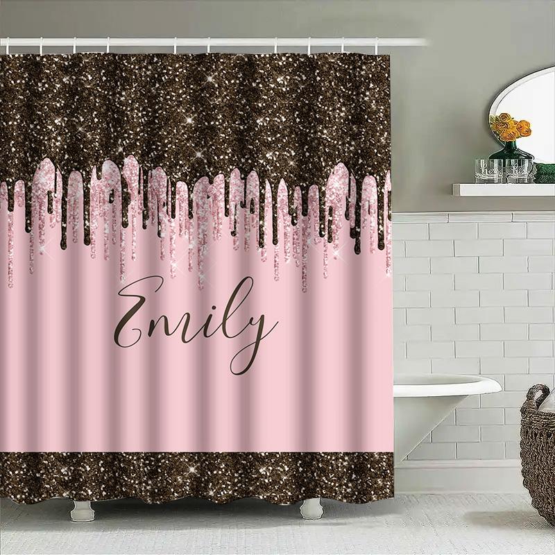 Shower Curtain Custom Name Color Glitter Gold Dripping Design Waterproof Fabric Pink Shampoo Bath Mat Decoration Ho