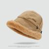 Warm Plus Velvet Panama Hat Windproof Winter Fisherman Hat Vintage Fluffy Fur Bucket Hat  Lady