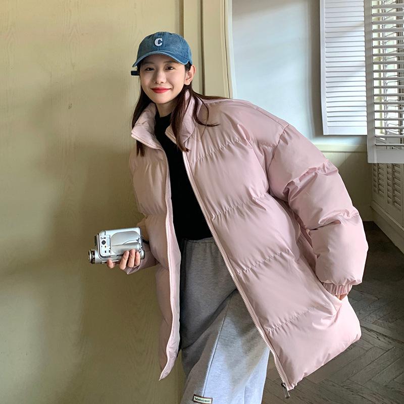 

Casual couple winter cotton jacket new fashion stand-up collar versatile sports plus size thickened warm bread top trendy cotton clothes 4XL розовый