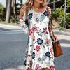 Women's Fashionable Retro Printed Round Neck Casual Long Sleeved Dress