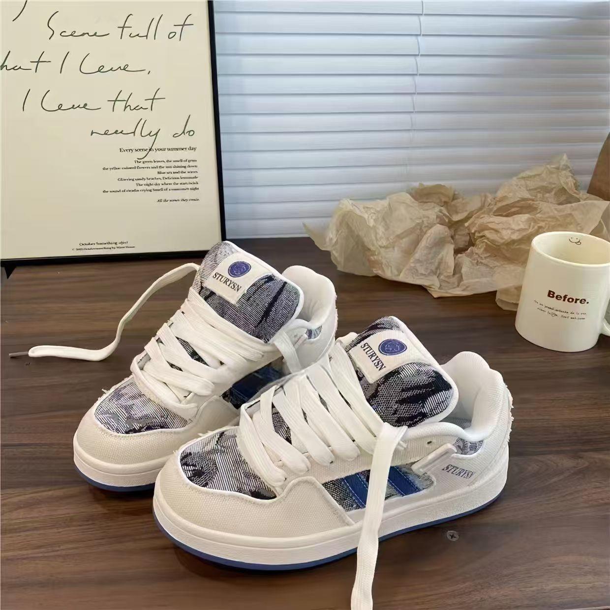 

Retro Hong Kong style bread shoes women s 2025 summer new Korean board shoes couple denim versatile student women s shoes 40 джинсовый синий