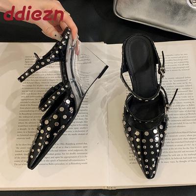 Mode Mode Nieten Kristallabsätze Damen Keile Pumps Schuhe Schuhwerk Spitzschuh Weiblich Superhohe Absätze Pantoletten Damen Keilschuhe