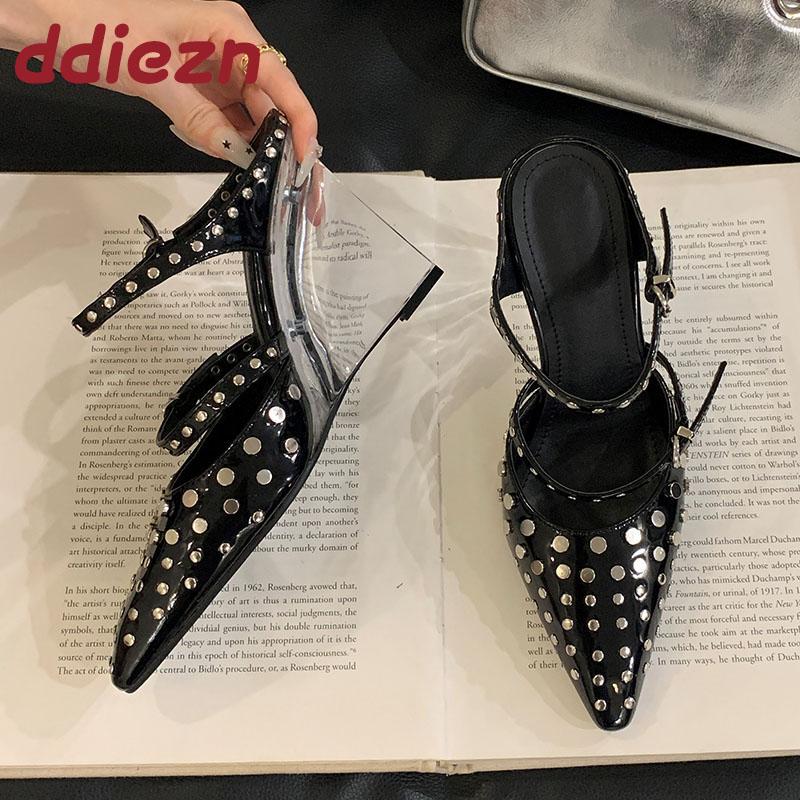 Fashion Fashion Rivet Crystal Heels Women Wedges Pumps Shoes Footwear Pointed Toe Female Super High Heels Slides Ladies Wedges Shoes