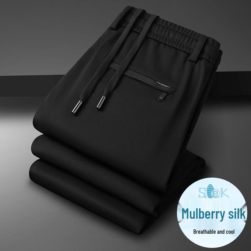 Fengmao Men s Silk Blend Elastic Drawstring Straight-Leg Casual Pants 2XL