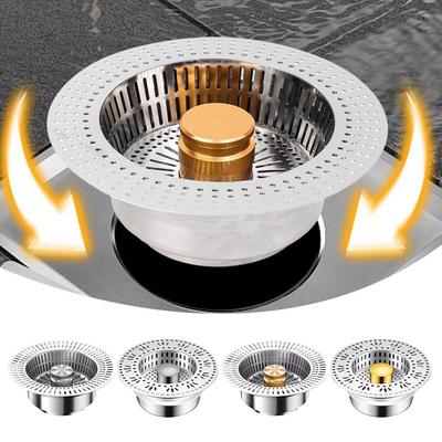 Practical Stainless Steel Kitchen Sink Drain Strainer Anti Odor Push-On Kitchen Anti-Clogging Pop-Up Food Catcher Strainer