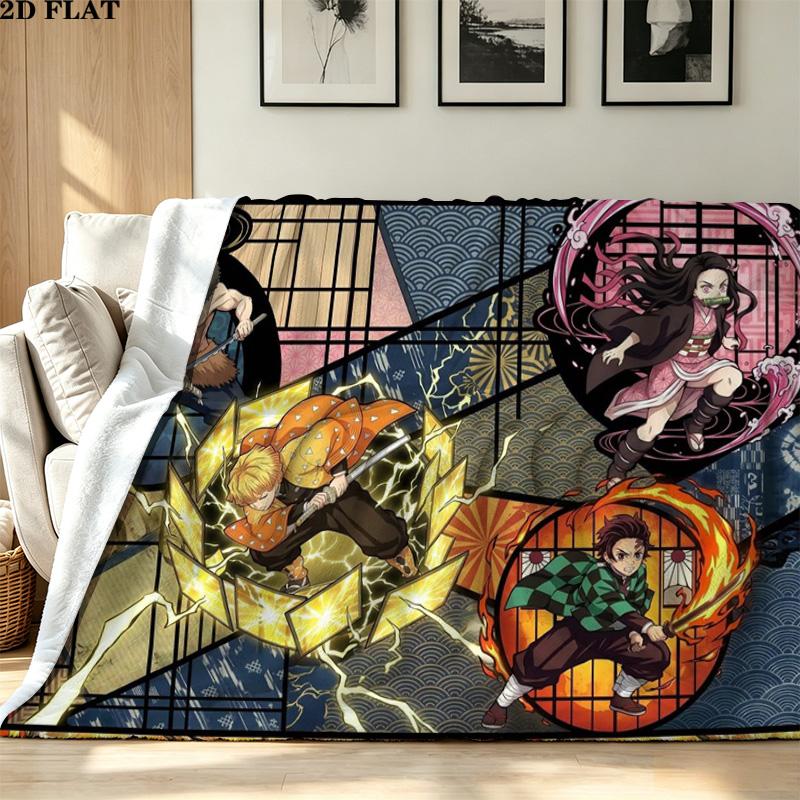 Demon Slayer Anime Print Flannel Blanket High Quality Warm Comfortable Cover for All Seasons Perfect for Gifts Home Decor