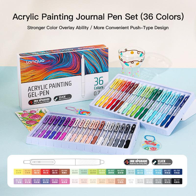 

Languo Acrylic Painting Gel Pen Set 36/90 Colors Retractable 0.7mm Handbook Pen Multi-Color Student Writing Drawing Marker Pens