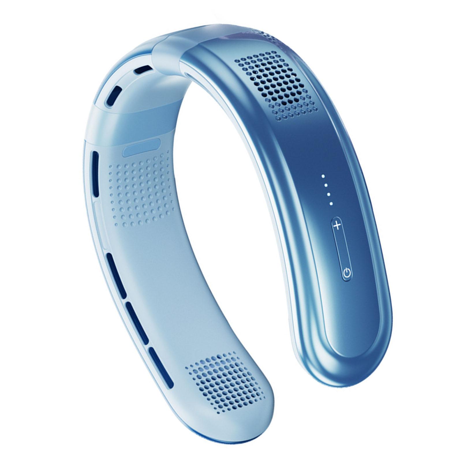 

Вентилятор на шею USB Перезаряжаемый Тихий Пять Ядер Десять Раз Холодный Ветер Регулируемый Нашейный Носимый Вентилятор для Улицы Синий синий