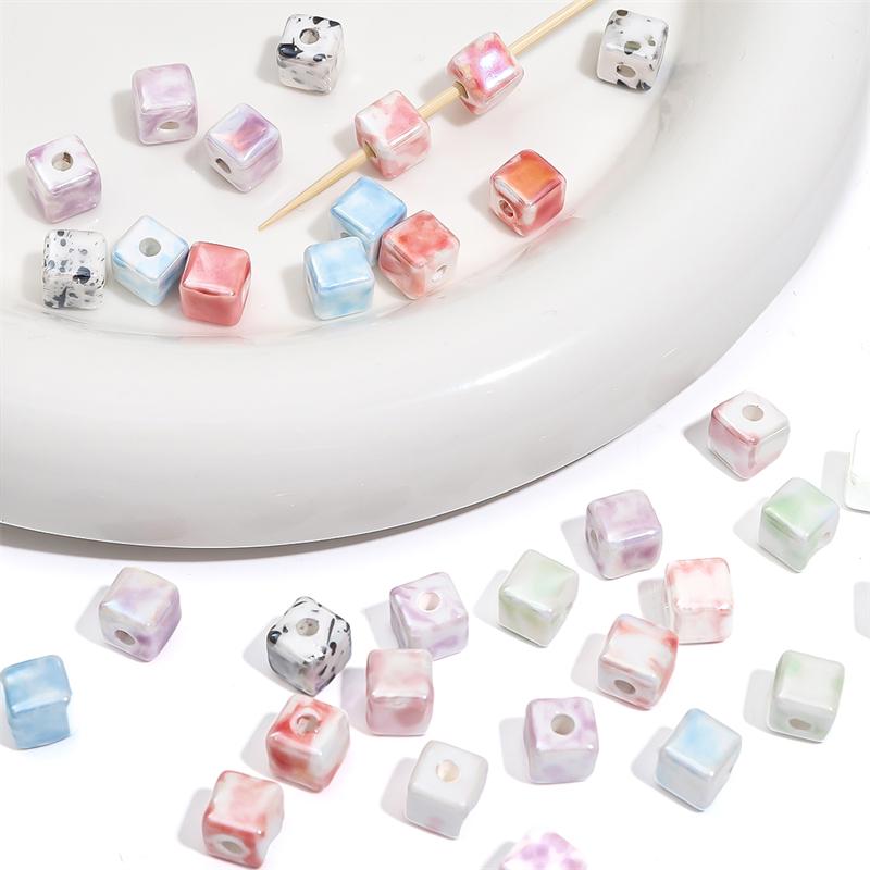 10Pcs Ceramic Ink Splatter Dyed Square Beads Charms Loose Spacer Beads for DIY Bracelet Necklace Jewelry Making Accessories