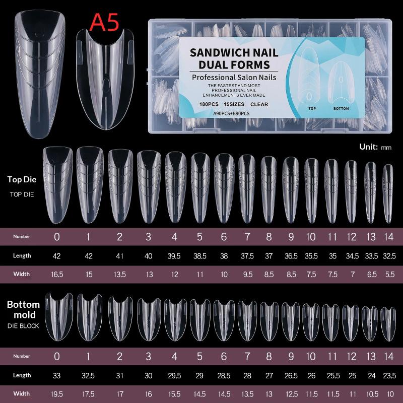 180Pcs Nail Extension Sandwich Dual Nail Forms Molds No Crack Easy Shape Oval Coffin for Beginner Professional Use