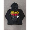 Pánská oversized mikina s kapucí a výrazným potiskem písmen a pavučiny, bavlněná, těžká, Streetwear