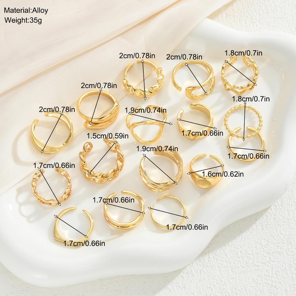 17KM 16-teiliges Geometrisches Hohlherz Offener Ring Set Modeschmuck Damen Trendig Glänzend Täglich Party Accessoire Geschenk Für Sie