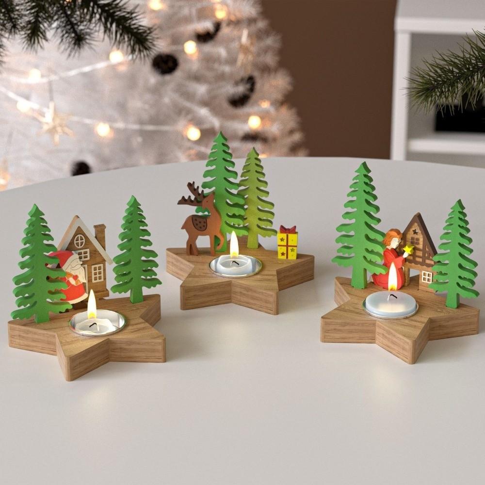 Star Shape Candle Holder Silicone Mold DIY Xmas Ornaments Makimg Christmas Tree Angel Elk Candle Holder Mold Candlestick Plaster