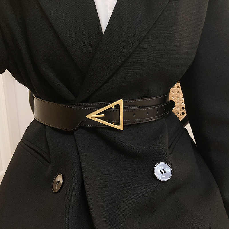 1pcs Women's Decorative Belt with Luxury Feel - New Design In 2026, Genuine Leather, Stylish Black Minimalist Wide Belt, Instagr
