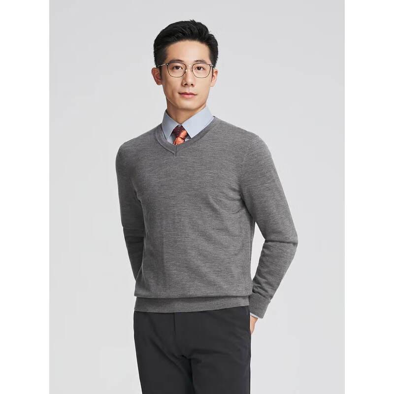 YOUNGOR Men's Washable V-Neck Wool Sweater