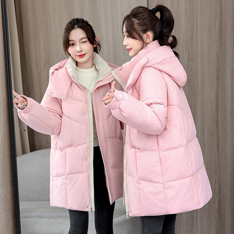 Neue Winter Kapuzenjacke Vielseitige Baumwolljacke Lockere Baumwolljacke Modische Mittellange Warme Baumwolljacke Damenjacke