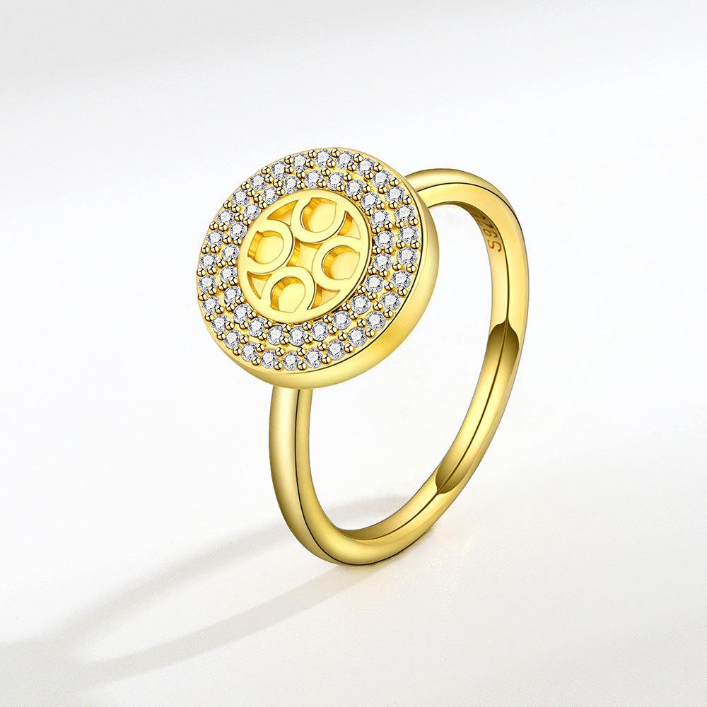 Offener Ring mit Zirkonia-Blume, Damen-Design, Nischenring, zweifarbig, Sonnenblume, doppelte Kamelie, personalisierbar, vielseitig verstellbar, Windmühlenring, Schmuck