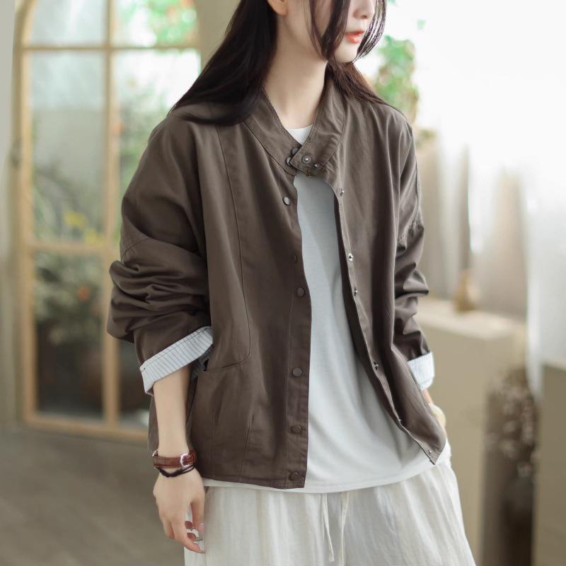 

2026 Women s Casual Stripe Patchwork Jacket - Short, Stand Collar for Early Autumn 2XL сірий колір