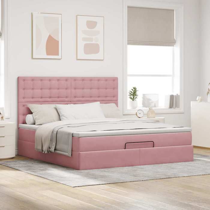 Ottomanisches Bettgestell - Maison Exclusive - Rosa Samt - 180x200 cm - Hydraulischer Stauraum
