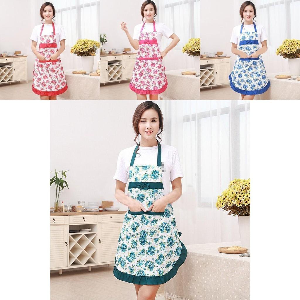 Elegant Women Floral Kitchen Bib Apron With Stylish Pockets For Cooking And Baking