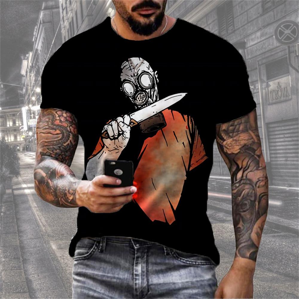 New Men's T-Shirts 3D Skull Printed Black Streetwear Short Sleeve Round-Neck Horror Halloween Man Tops Loose Fashion Gothic Tees