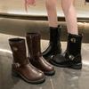 Winter Round Head Double Buckle Elegant Mid-tube Boots Fashionable New Sexy Comfortable Zipper Casual Walking Boots for Women
