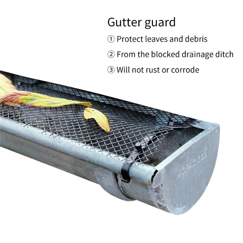 Gutter Protection Mesh with Fixed Hooks Roof Gutter Guard Filters Grid Fence for Outdoor Garden Drains Supplies