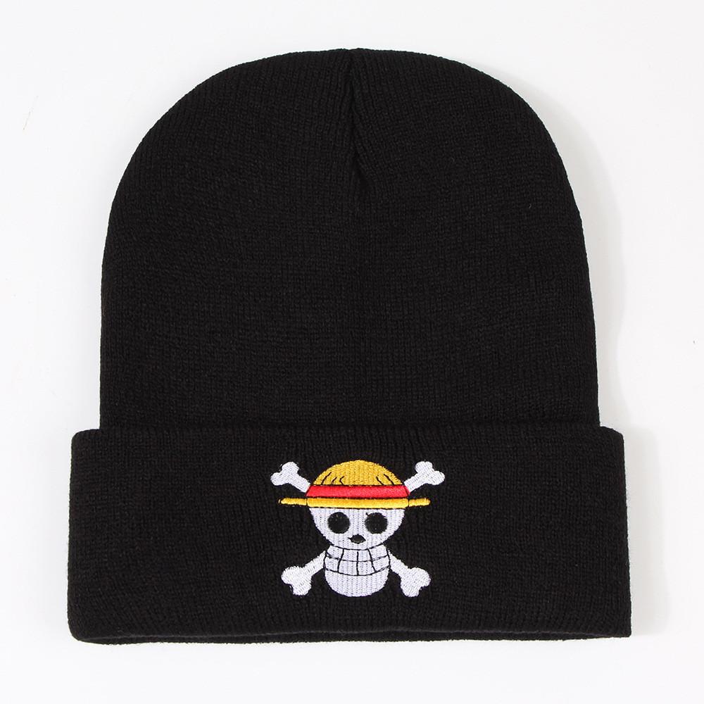 New Cosplay Anime One Piece Skull Knitted Hat Warm Street Dance Beanie Men Women Autumn Winter Hat Black Gray