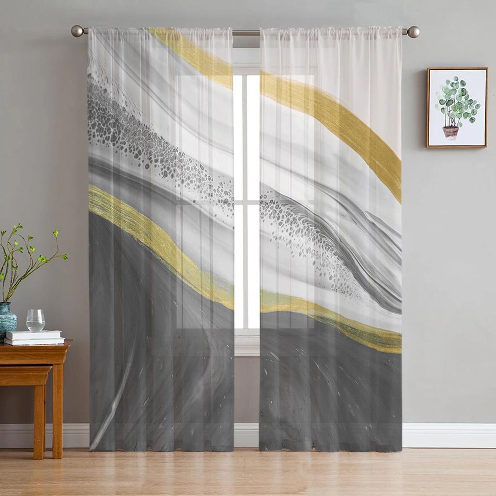 Luxury Tulle Curtains Teal Gradient Marble Pattern Living Room Kitchen Chiffon Curtain Youth Bedroom Sheer Floor Valance Curtain