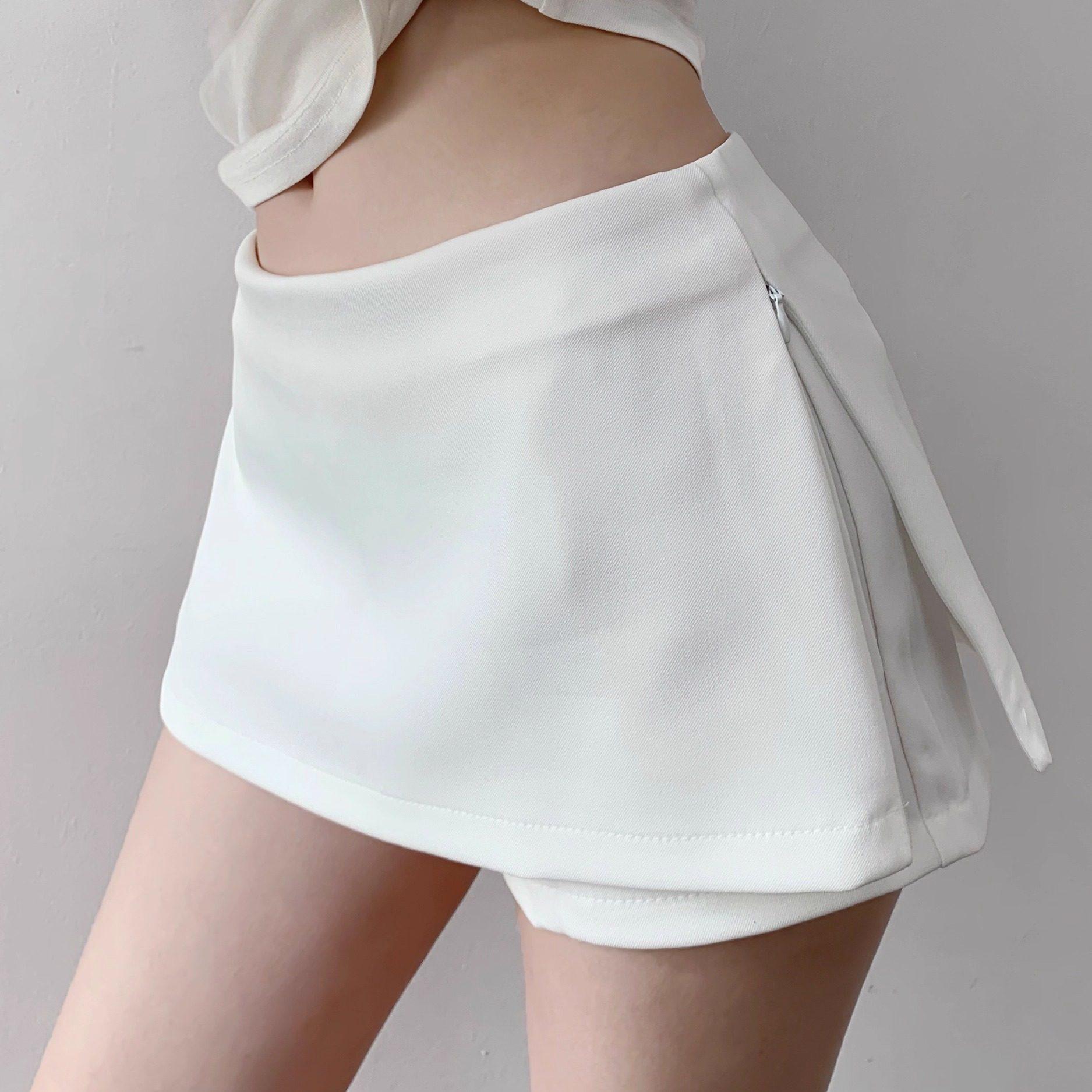 Gray High-Waist Two-Piece Look Mini Skirt - Women s Spring Slimming A-Line M белый