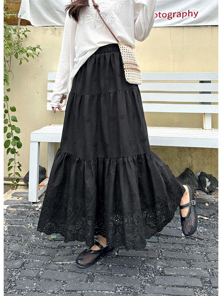 2026 Trendy High-Waist Embroidered A-line Skirt with Elastic Design