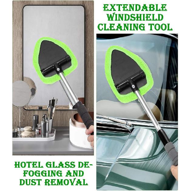 Windshield Window Cleaner Tool, Windshield Cleaner Car Windshield Cleaning Tool With Reusable Microfiber Pads Glass Wiper Kit With Extendable Handle