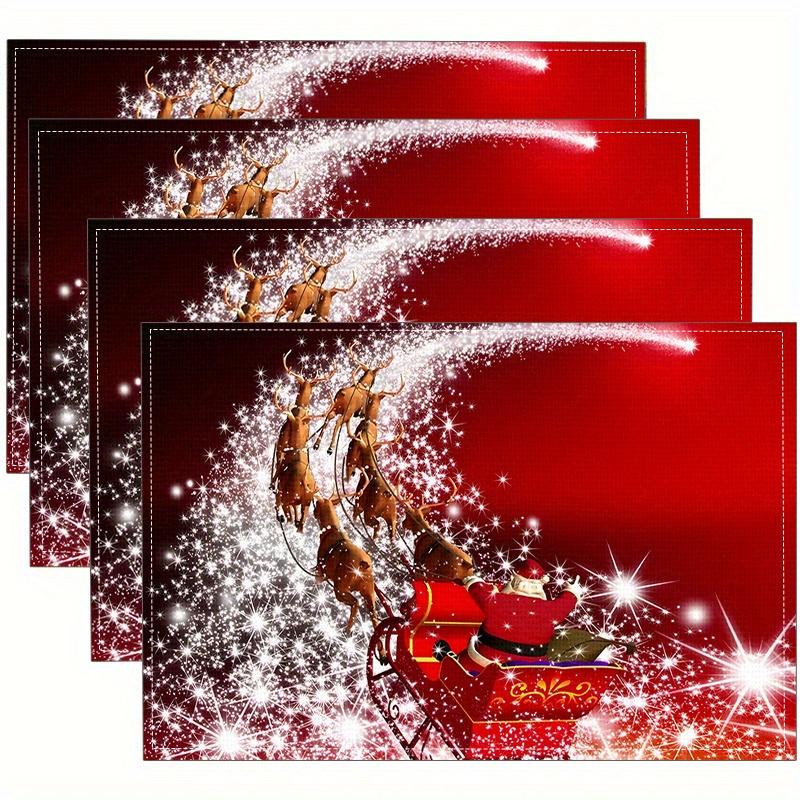 2/4pcs Christmas Theme Santa Claus Sleigh Reindeer Print Placemats, Family Kitchen/Heat-Resistant Placemats, Tabletop Protection, Kitchen Dining Table