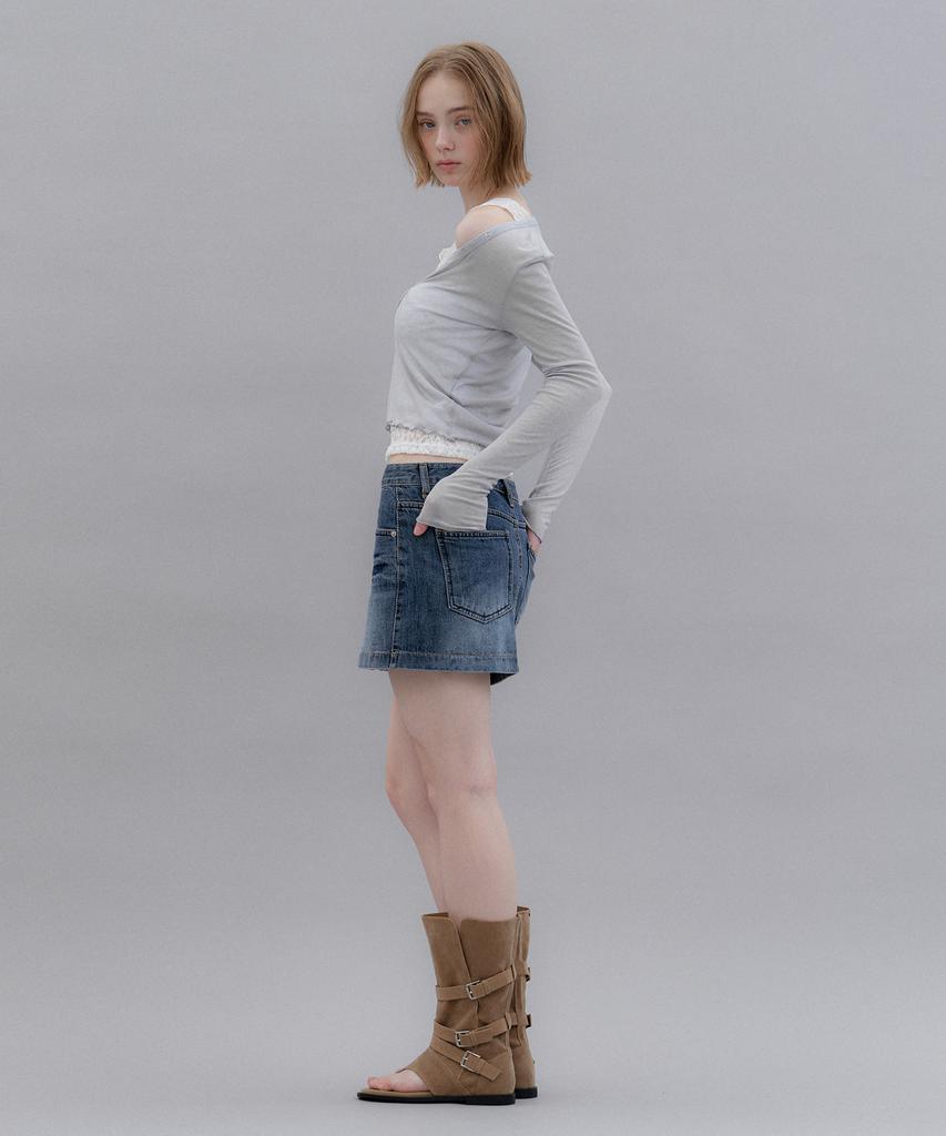 Aendeuel Fade Denim Mini Skirt - Blue