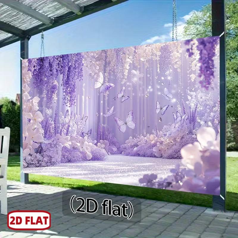 2D Lavender Floral and Butterfly Themed Backdrop Photo Background Banner