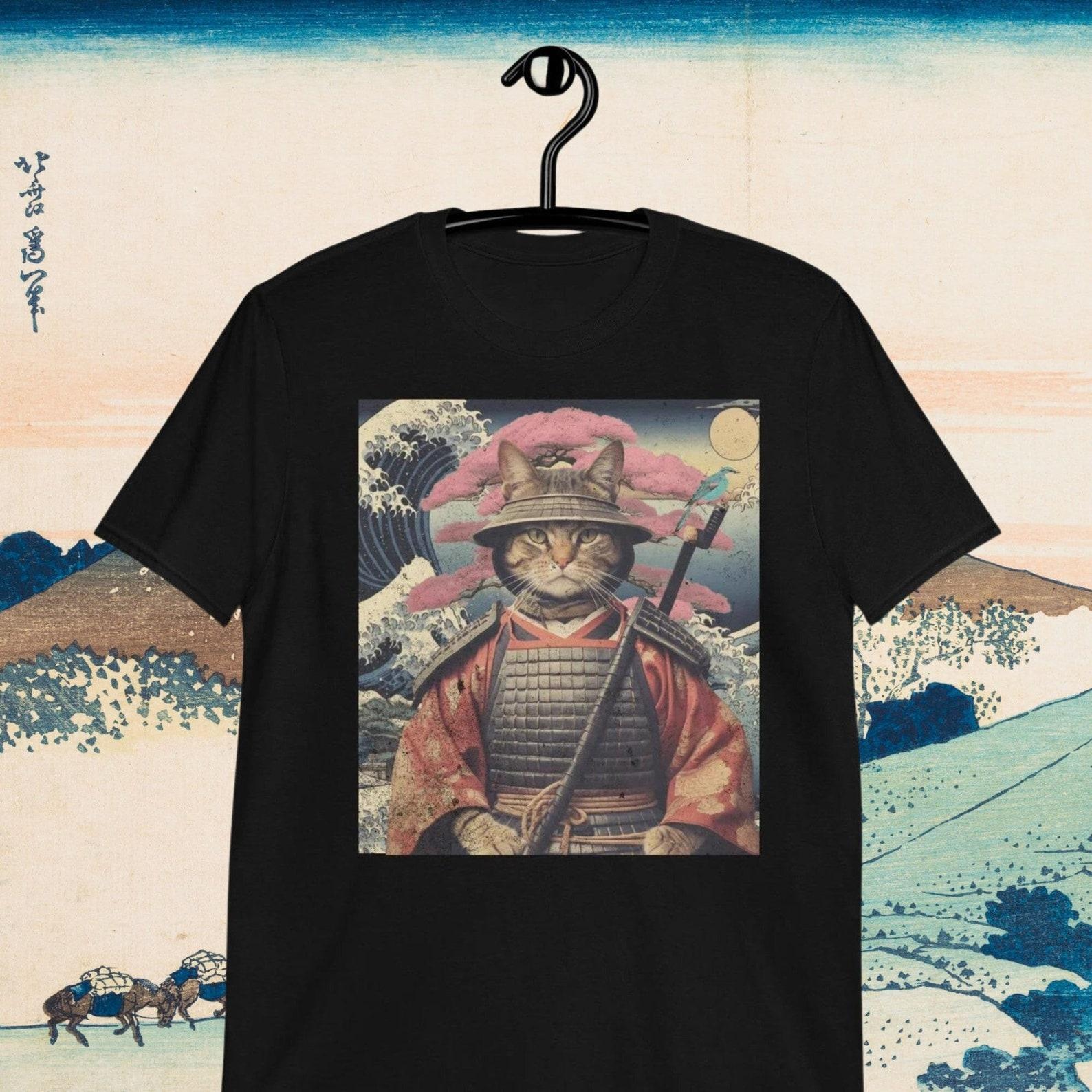 Cat Samurai T-Shirt: Japanese Retro Wave Art Inspired Tee 2XL