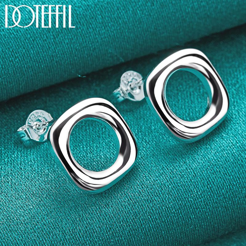 925 Sterling Silver Square Round Earrings Wedding Charm Jewelry