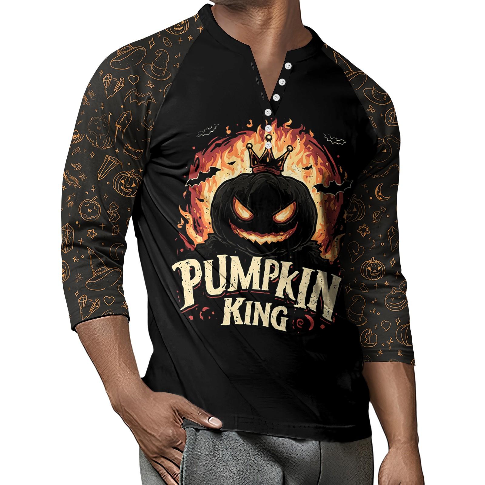 

Men s Button-Down Contrast Raglan 3/4 Sleeve Top M